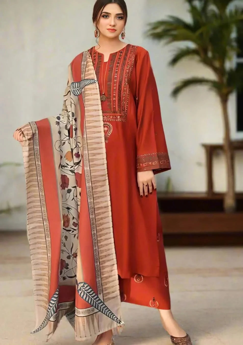 AYAT- 3PC EMBROIDERED WITH DIGITAL SHAWL