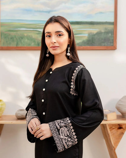 ROYAL BLACK SILAYI PRET EMBROIDERY 2PC