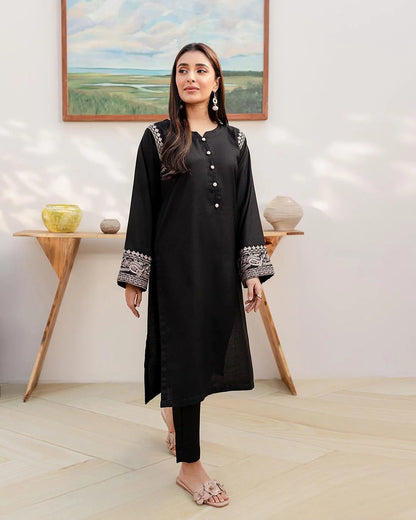 ROYAL BLACK SILAYI PRET EMBROIDERY 2PC