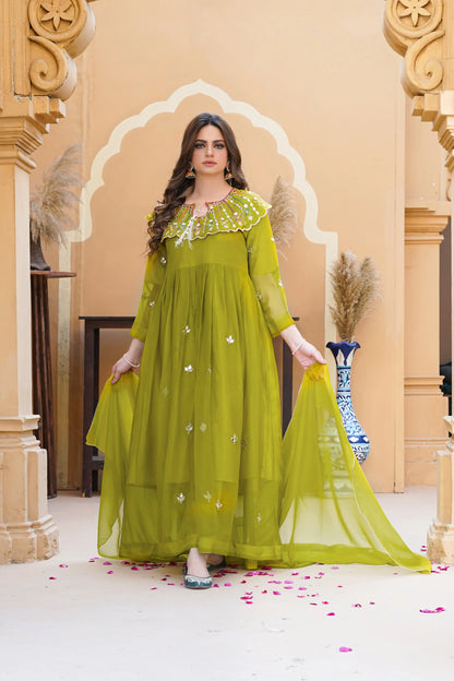 PREMIUM MIRROR WORK EMBROIDERY CHIFFON MAXI 3PC